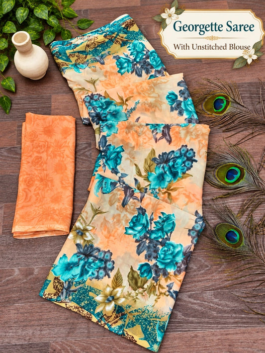 Printed Daily Wear Georgette Saree (Peach)